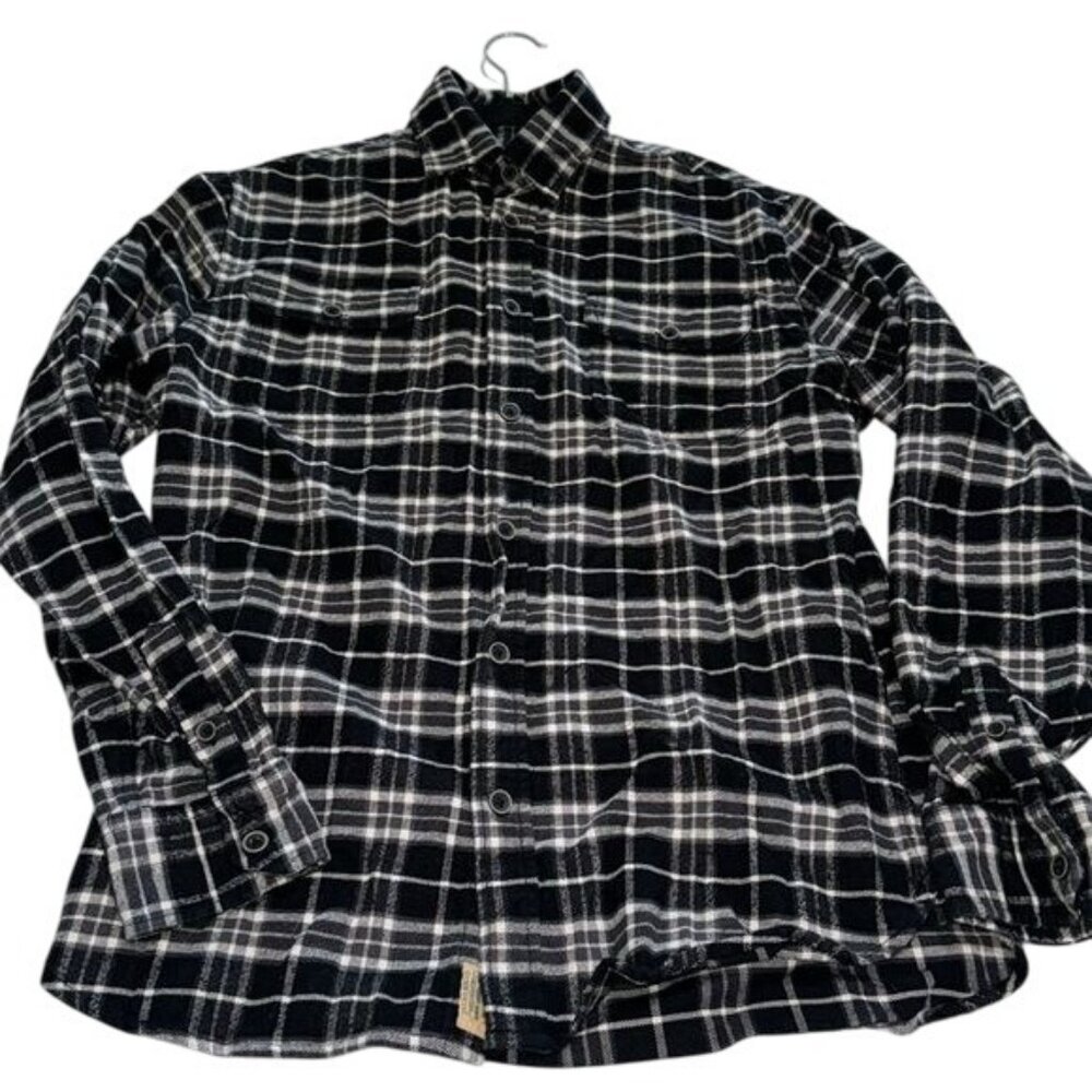 Jachs Mens Black & White Plaid Cotton Flannel Shirt M